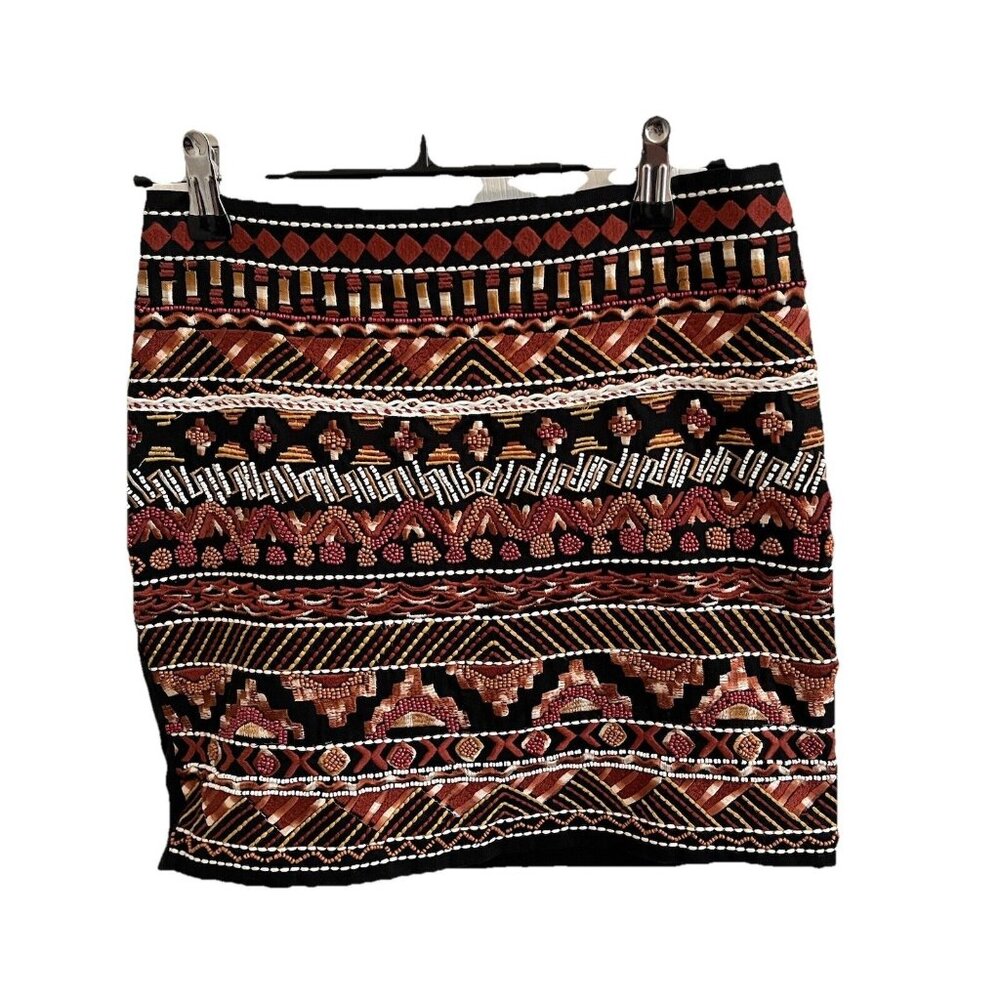 H&M Skirt Women's Size 2 Beaded & Embroidered  Multi Design Black  Mini Skirt